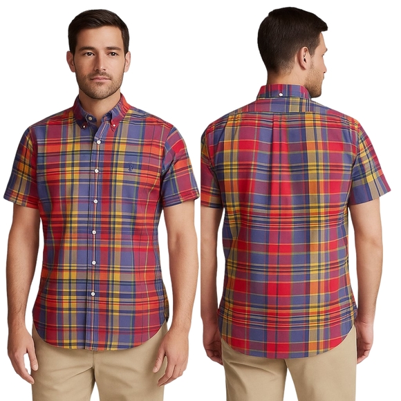 Ralph Lauren Other - RALPH LAUREN Short Sleeve Button Down Shirt Men XXL Multicolor Plaid Custom Fit